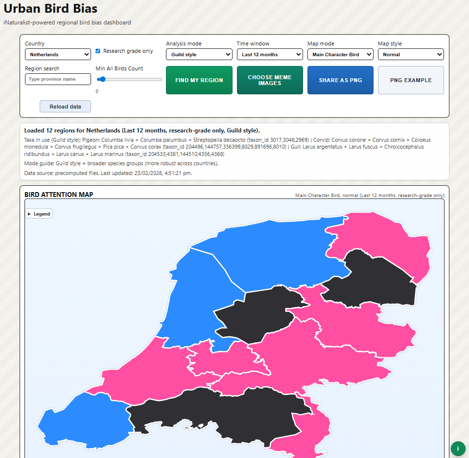 Urban Bird Bias dashboard preview map